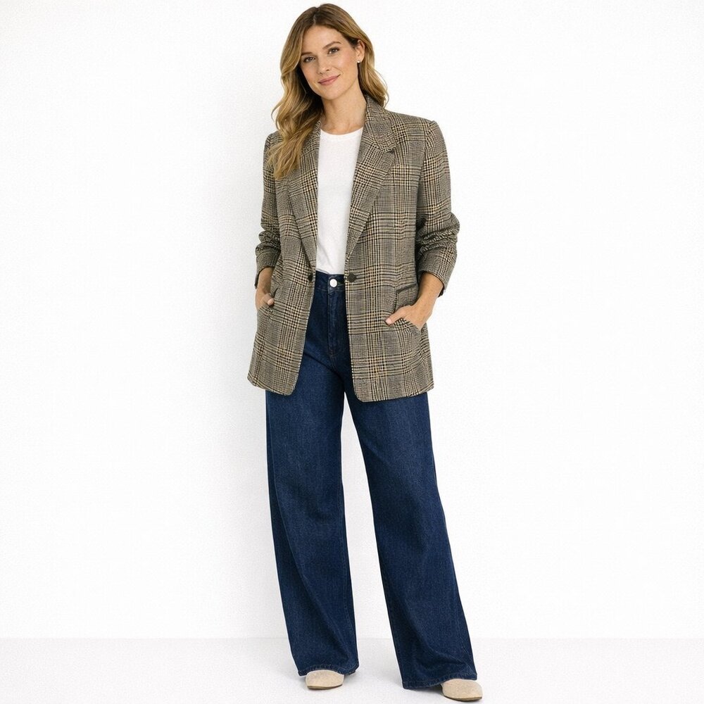 Vintage Ellen Tracy Linda Allard Wool Cashmere Plaid Blazer Chic Women's 2